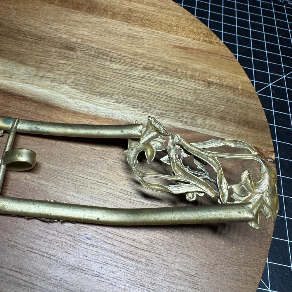 Vintage Art Nouveau Brass Floral Sash Buckle Ornate Lily Rose Edwardian Style